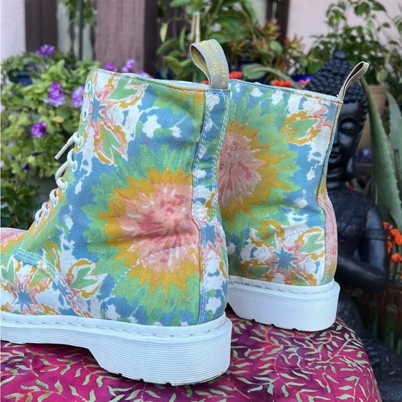Dr. Martens Retro Tie Dye Colorful Boho Floral Canvas Vegan Boots - Picture 6 of 14